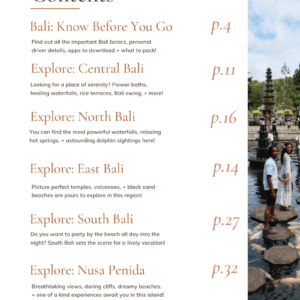 Bali travel guide table of contents