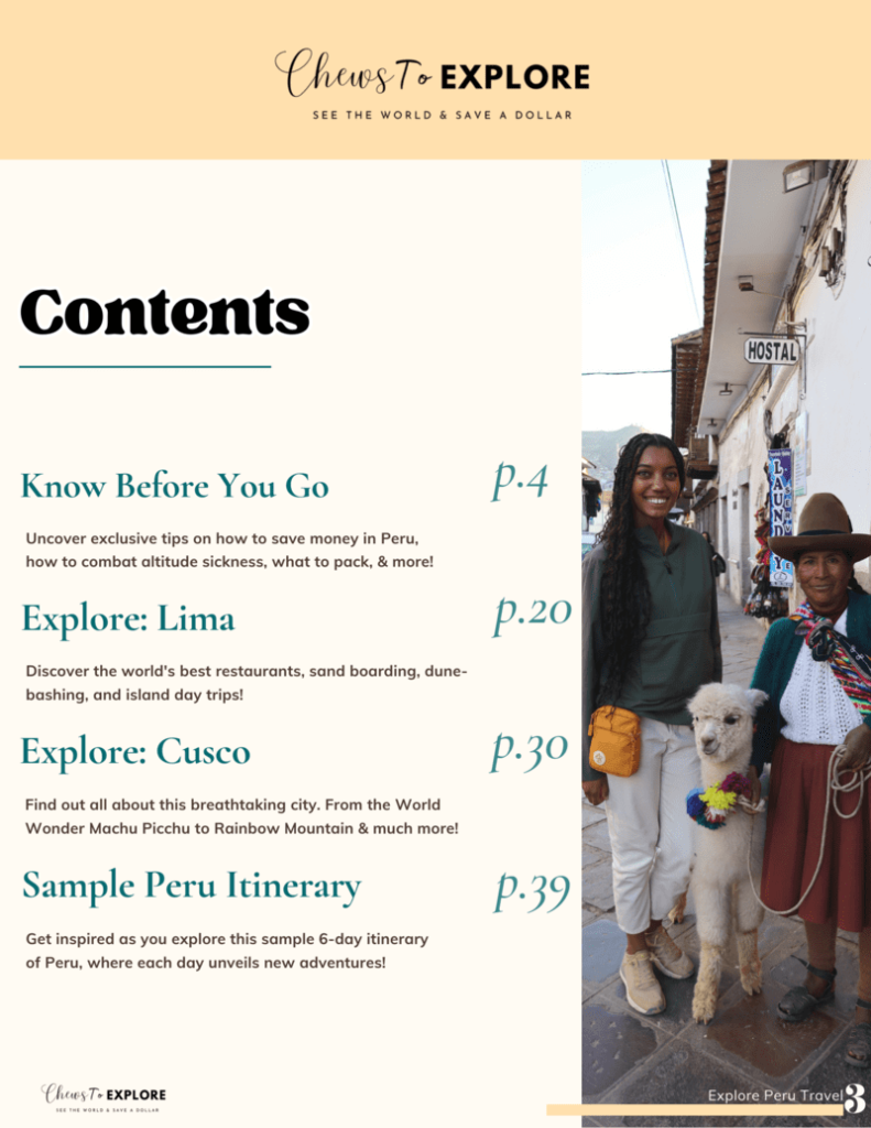 Explore Peru Travel Guide Table of Contents