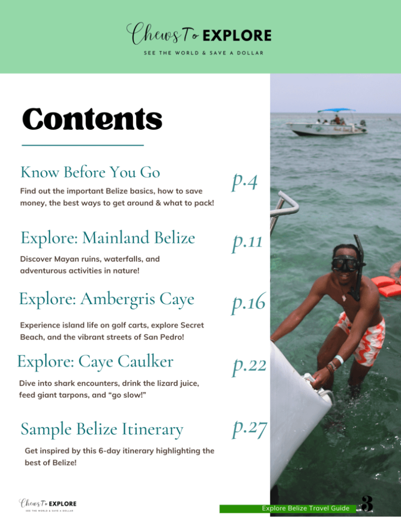 Explore Belize Table of Contents