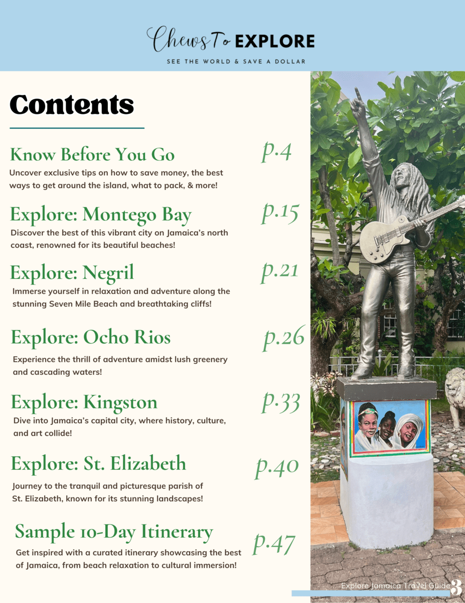 jamaica travel guide table of contents